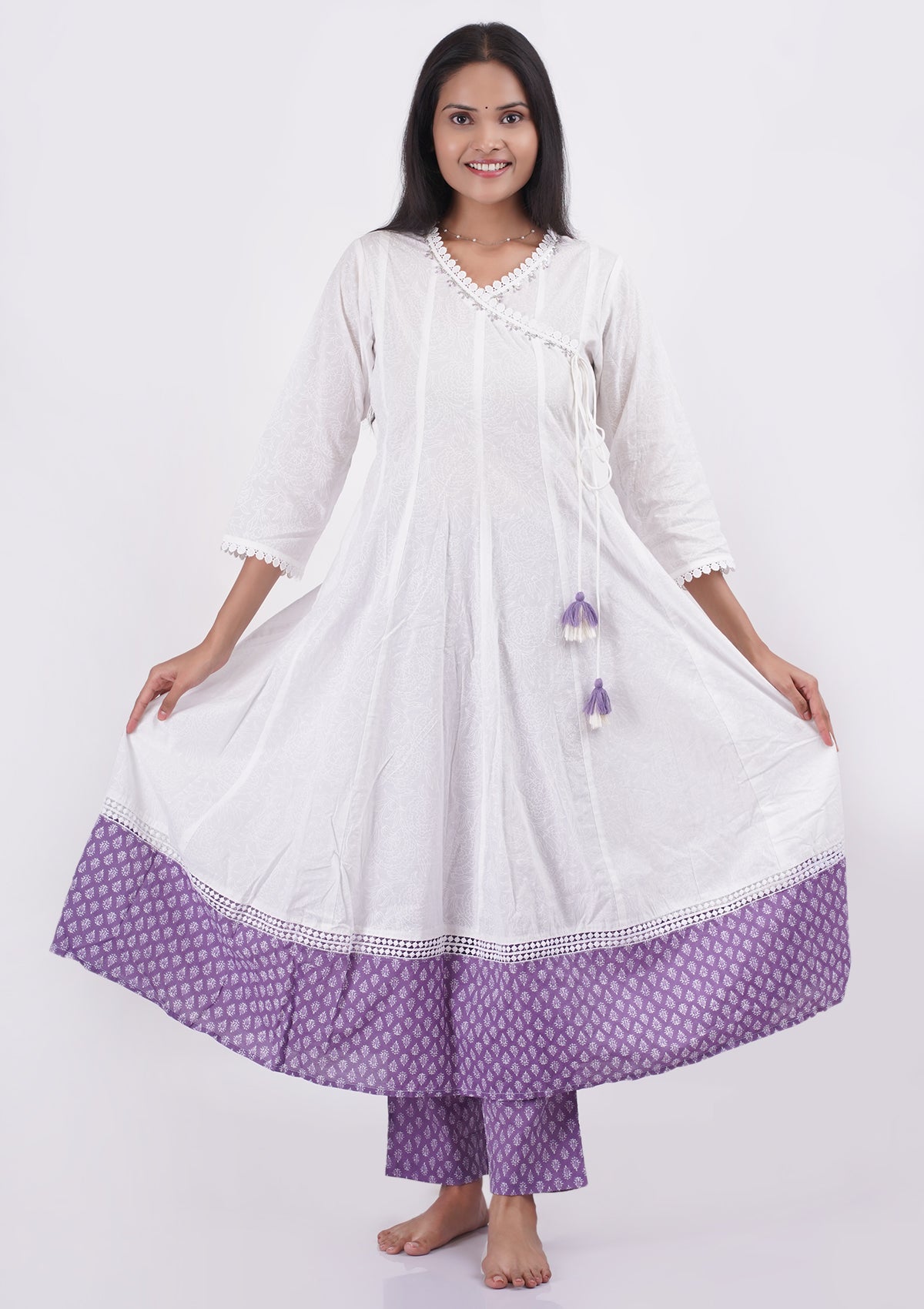 White and Lavender Coord Set