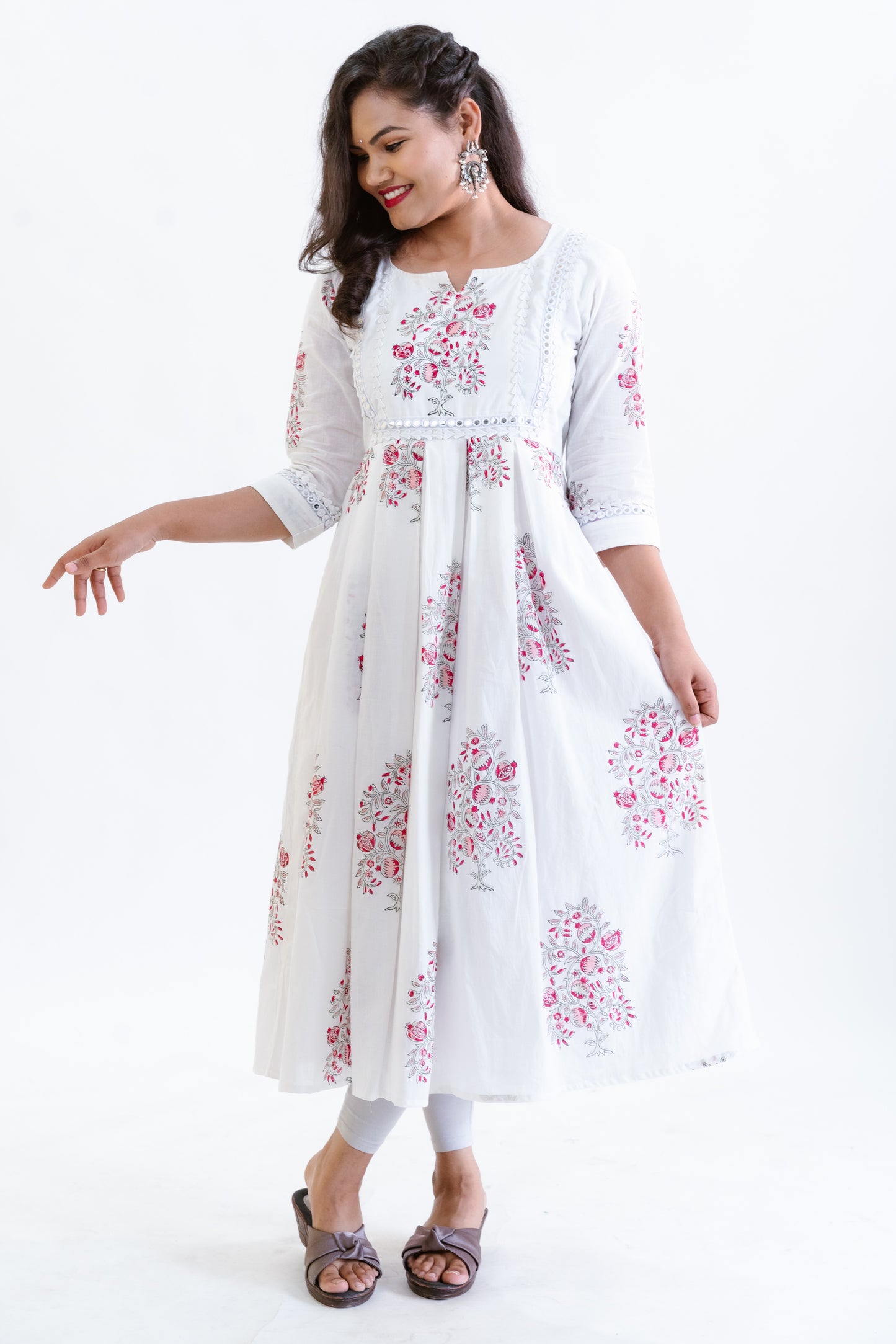 White & red Embroidered Dress