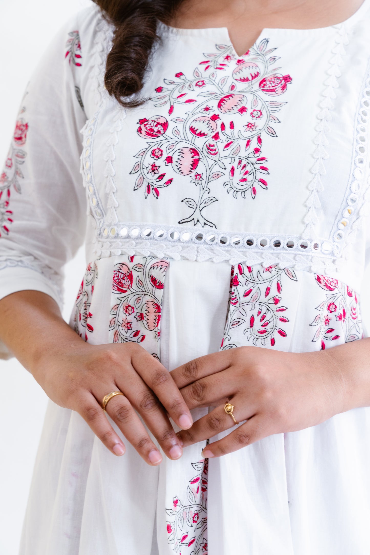 White & red Embroidered Dress