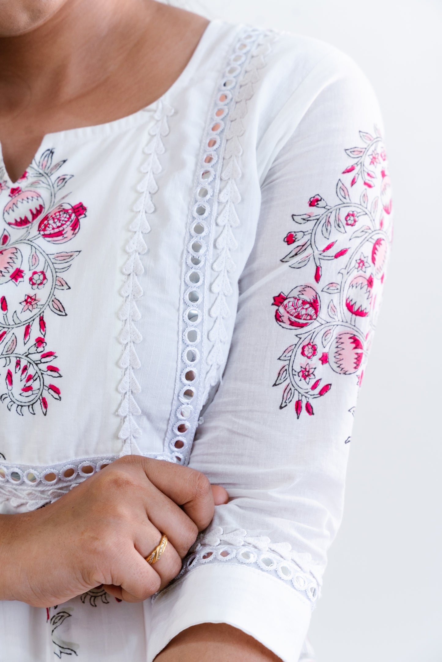 White & red Embroidered Dress