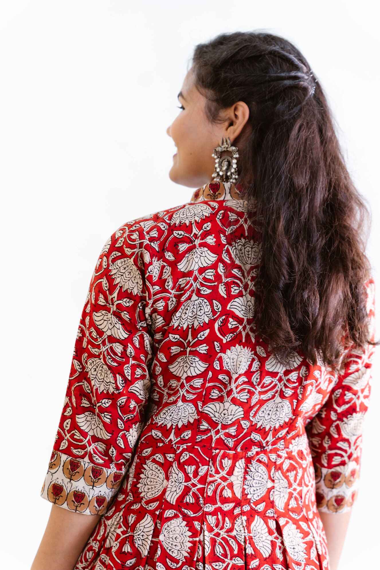 Red Block Print Dress with Contrast Jacket