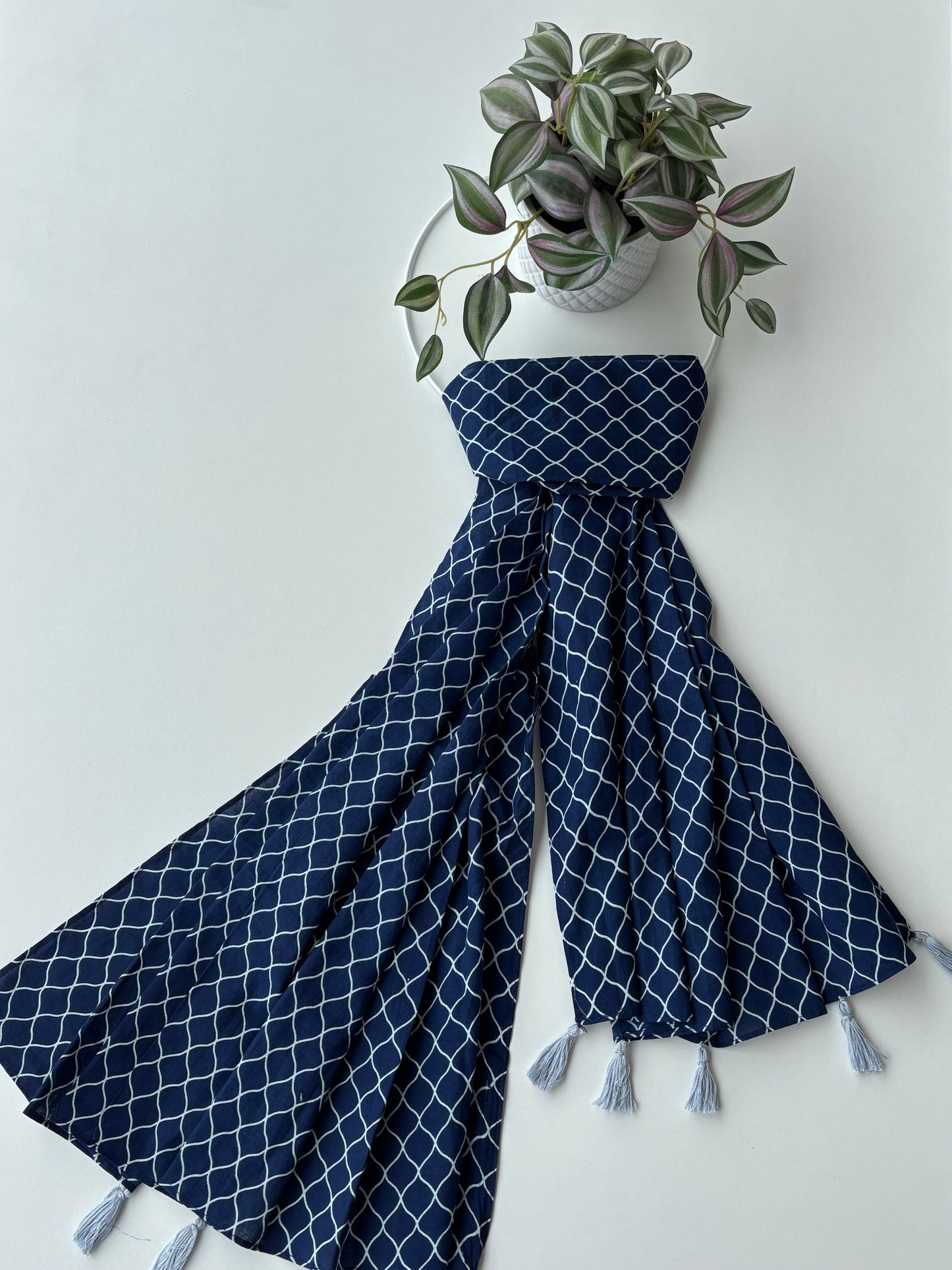 Indigo Lattice cotton Scarf