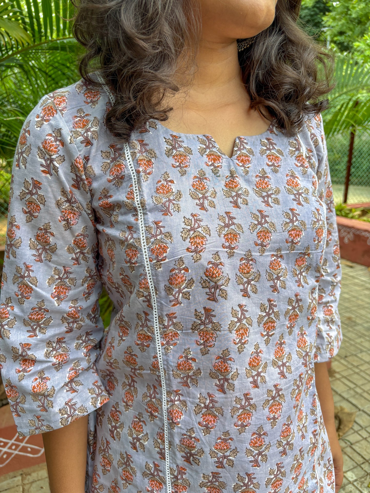 Rust Petal Printed Short Kurti