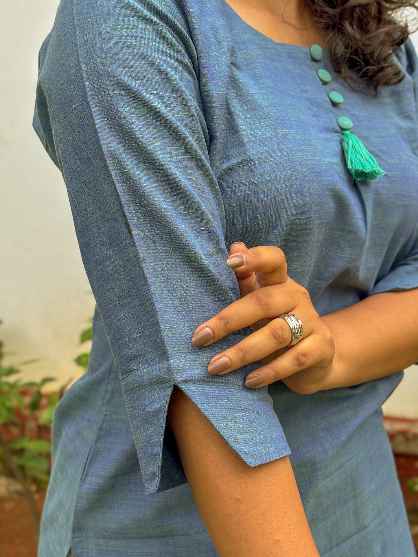 Teal Trim Short Kurti
