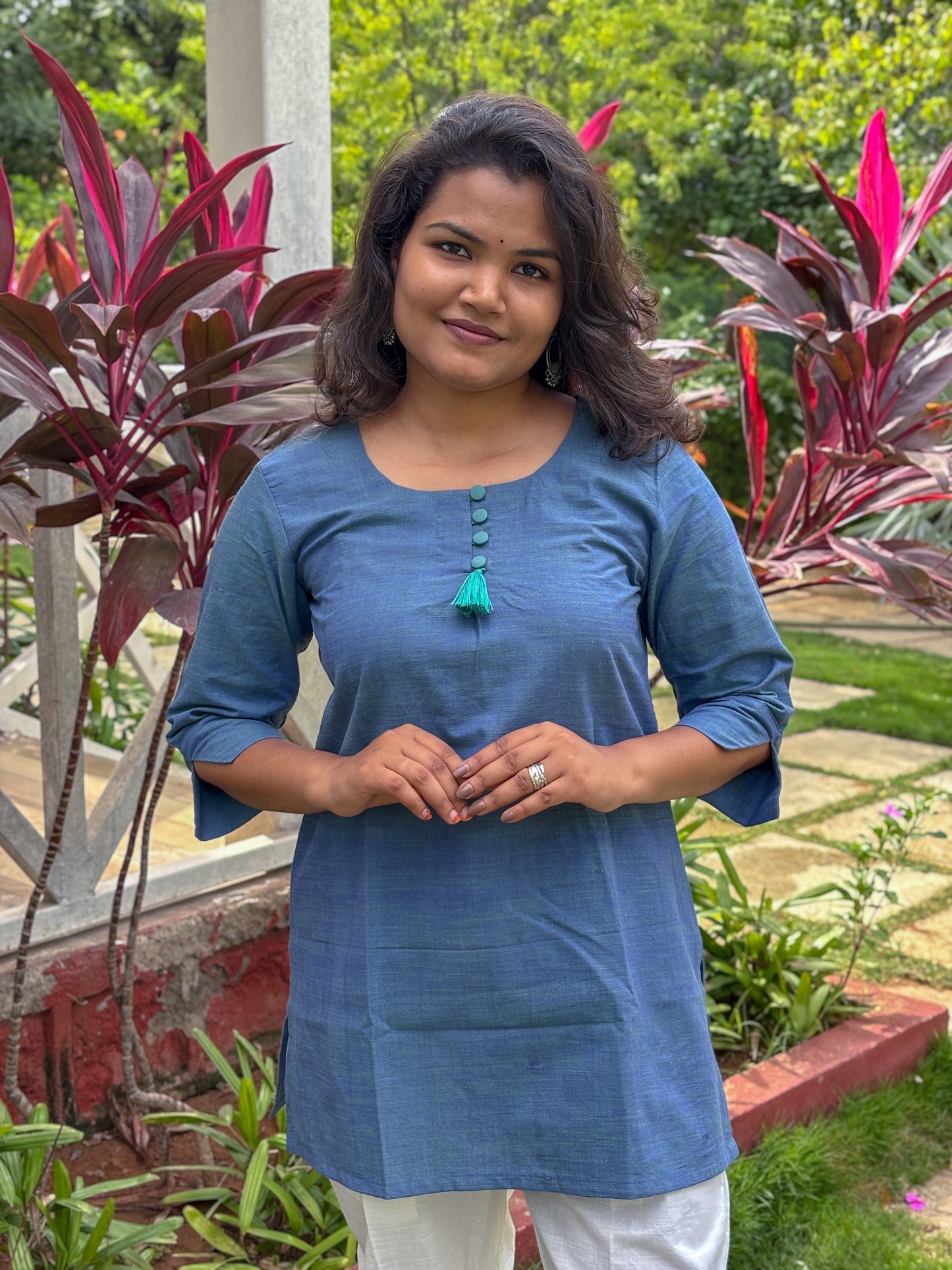 Teal Trim Short Kurti