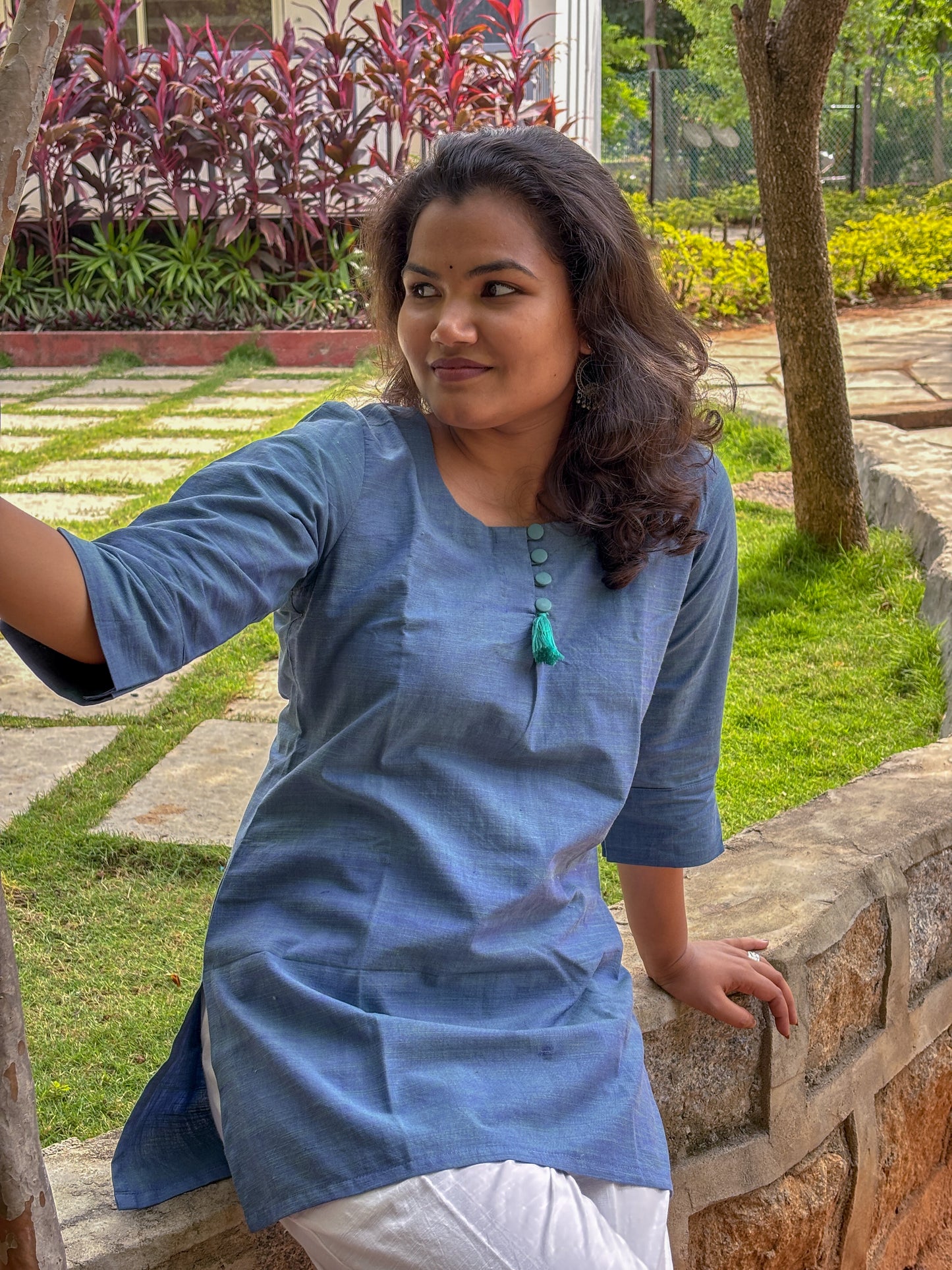 Teal Trim Short Kurti