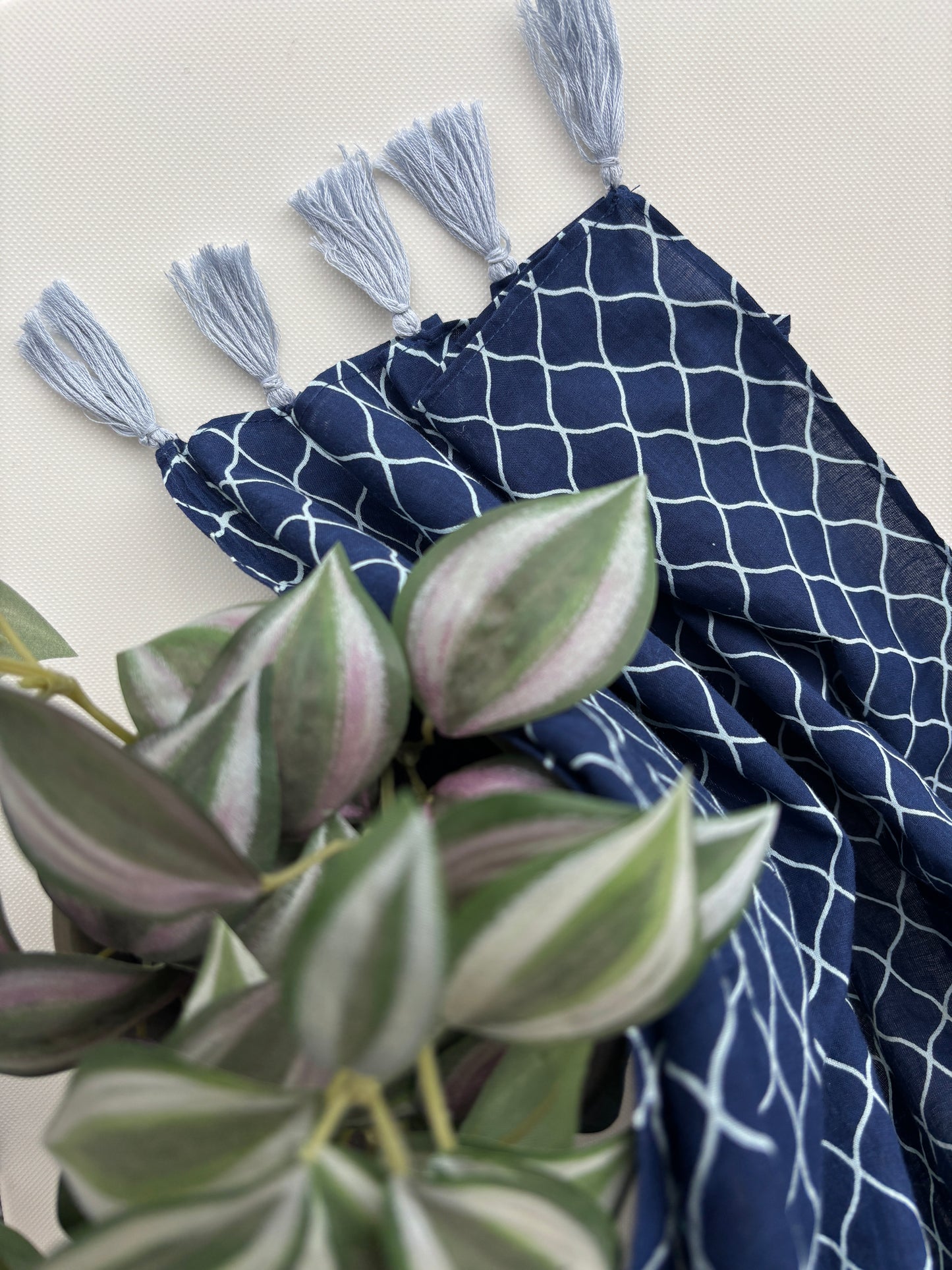 Indigo Lattice cotton Scarf