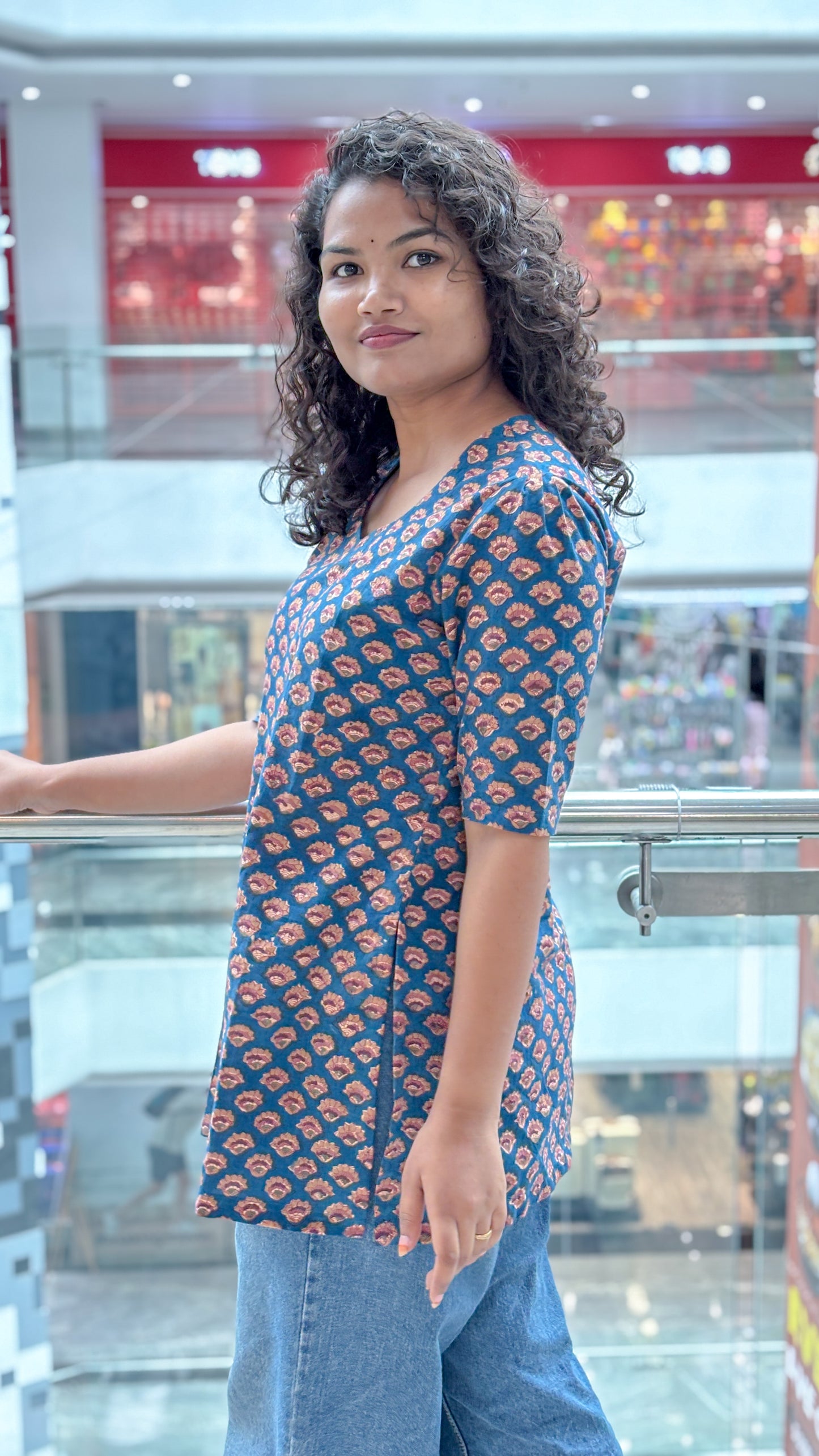 Vintage Bloom Cotton Short Kurti
