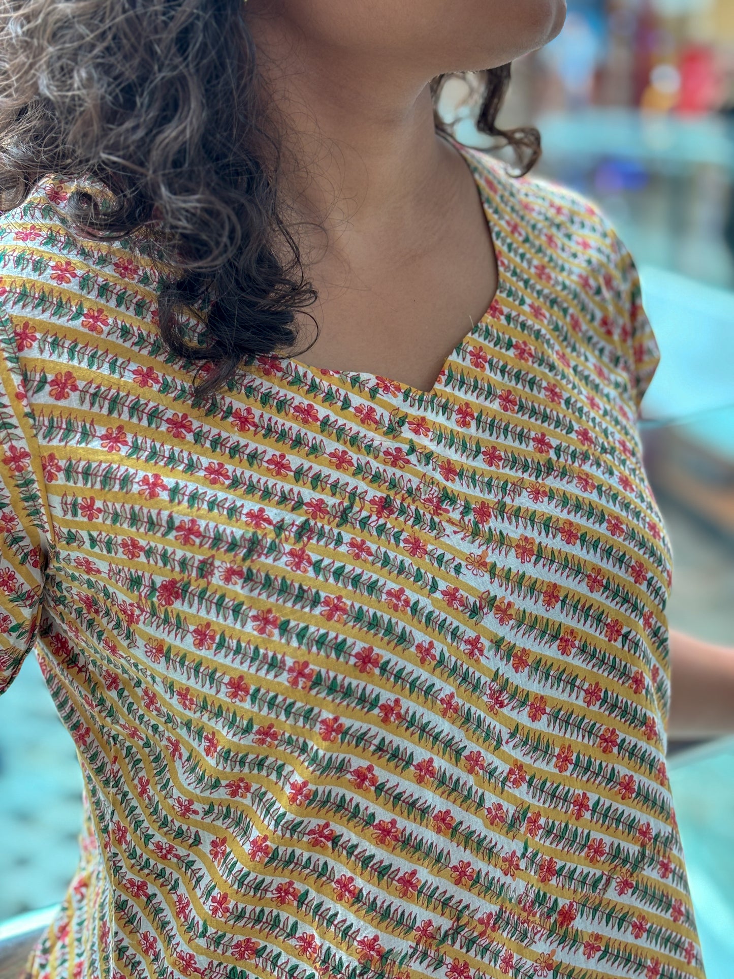 Sunshine Stripes Handblock Cotton short Kurti