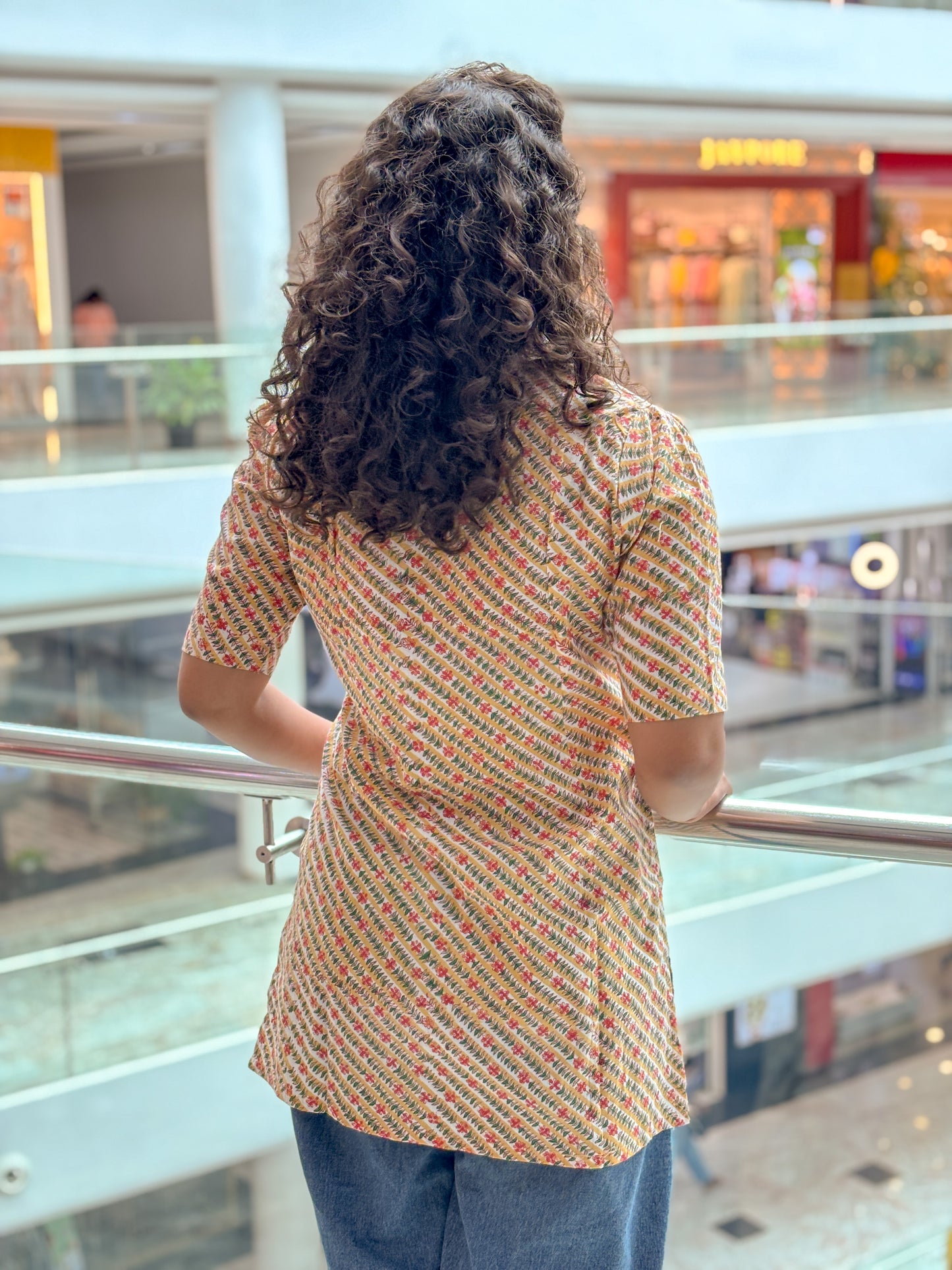 Sunshine Stripes Handblock Cotton short Kurti
