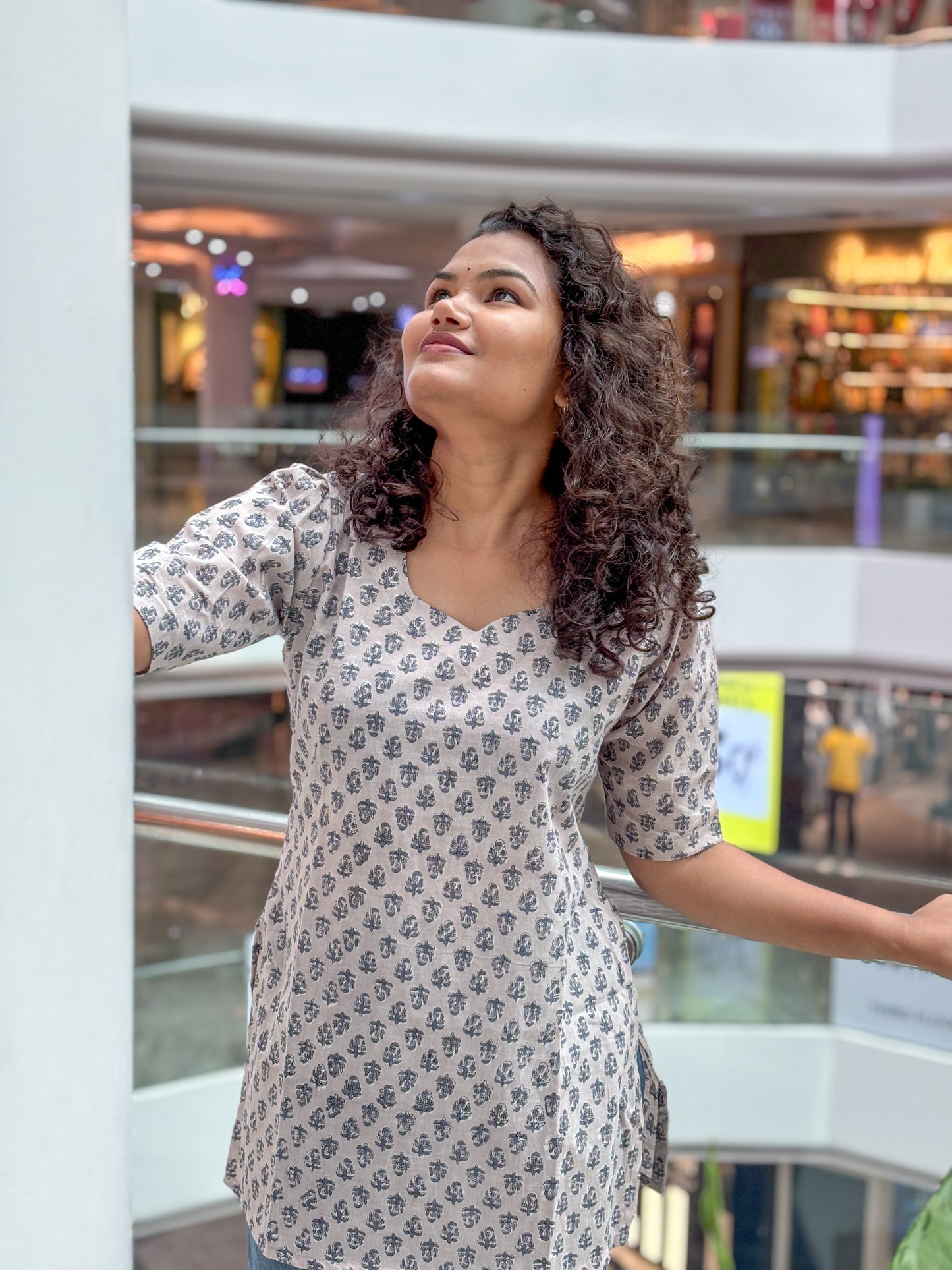 Grey Buti Handblock Cotton Kurti