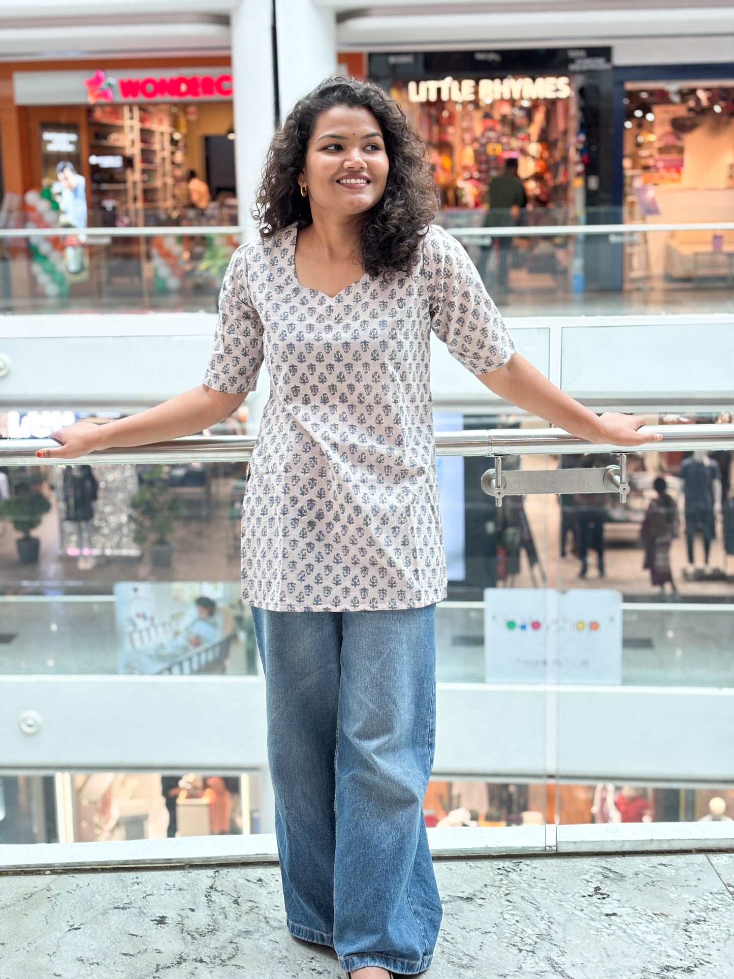Grey Buti Handblock Cotton Kurti