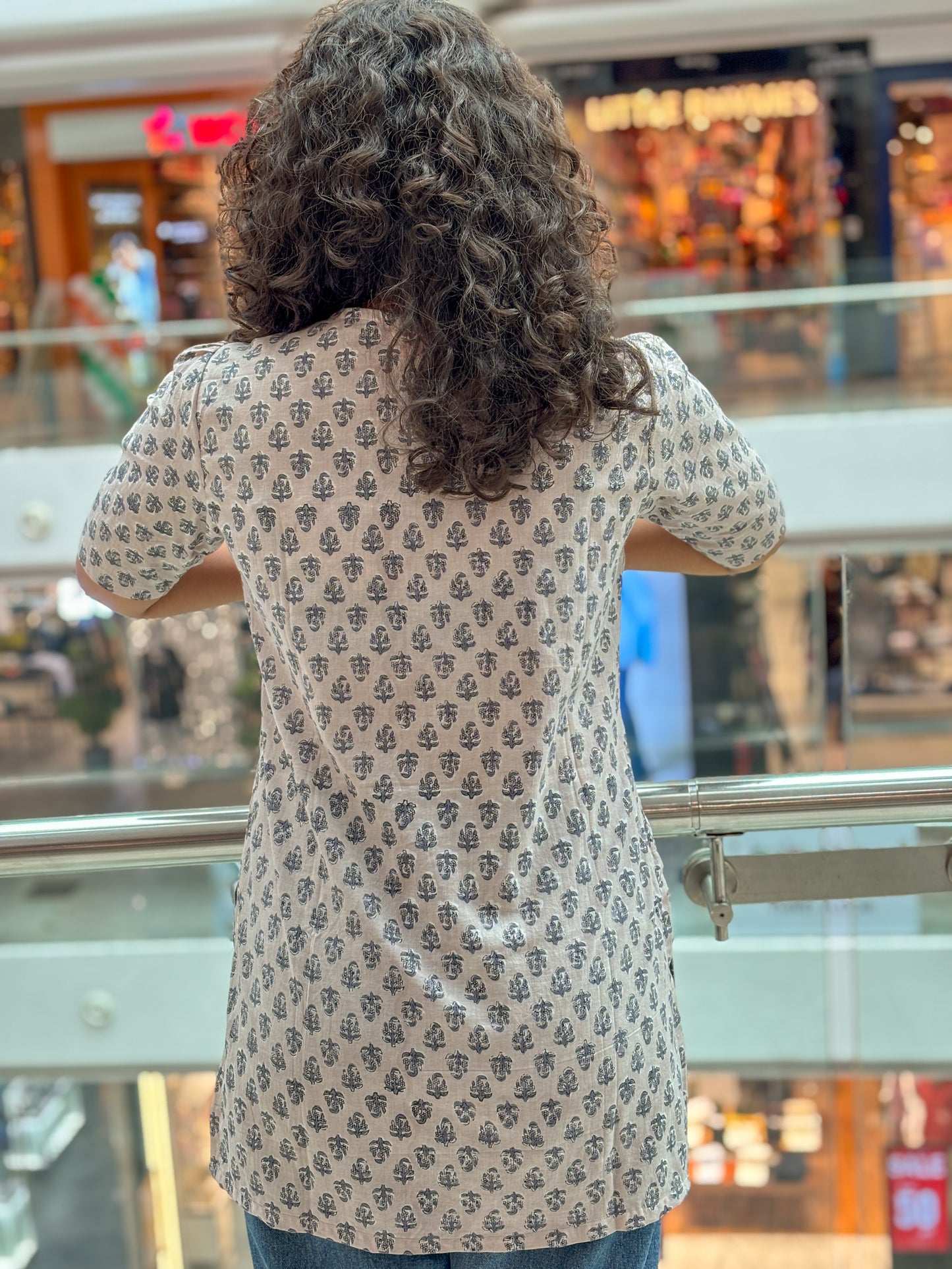 Grey Buti Handblock Cotton Kurti