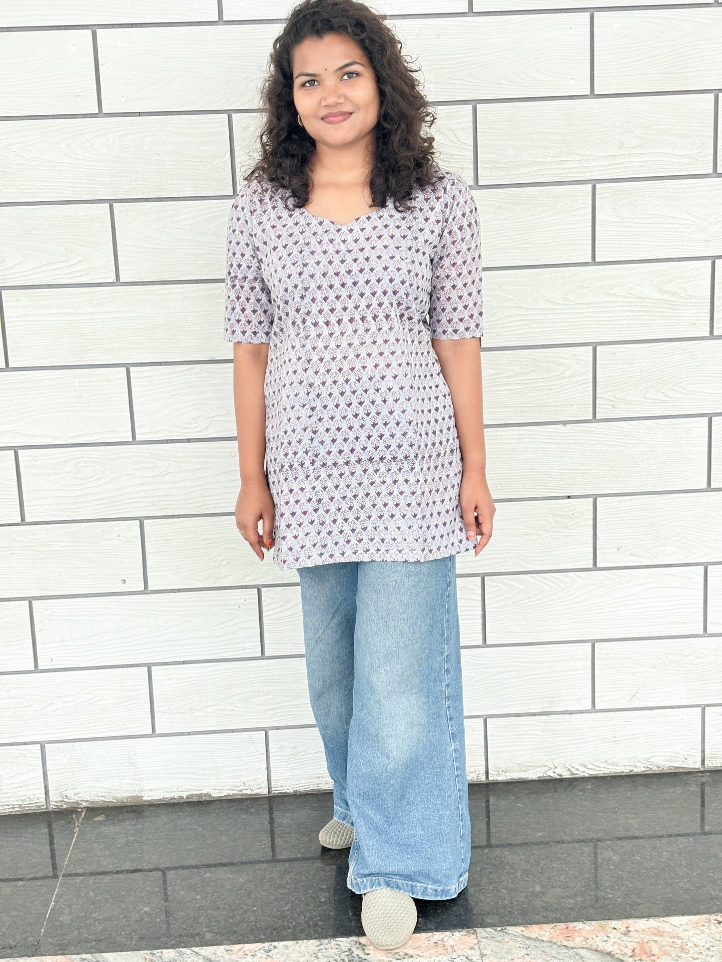 Lavender Bloom Handblock Cotton Kurti