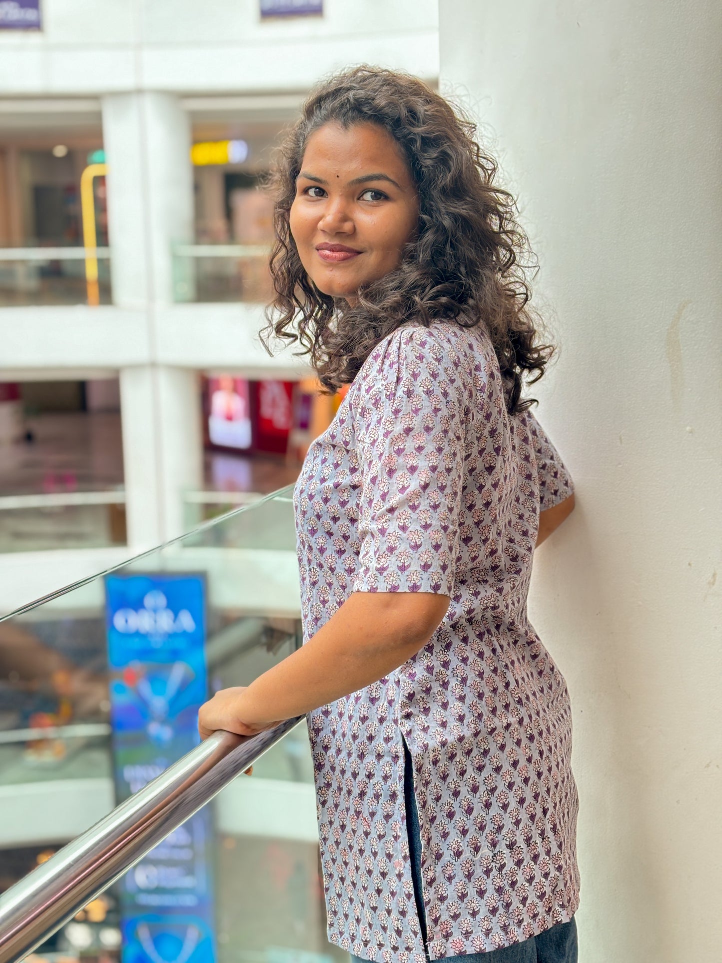 Lavender Bloom Handblock Cotton Kurti