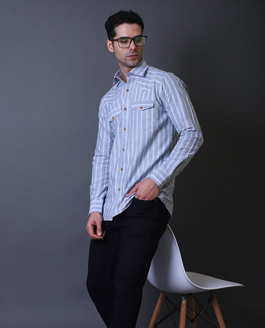 Ash Blue Stripes Cowboy Shirt