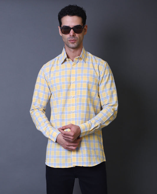 Yellow Checks Formal Shirt