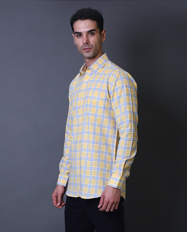 Yellow Checks Formal Shirt