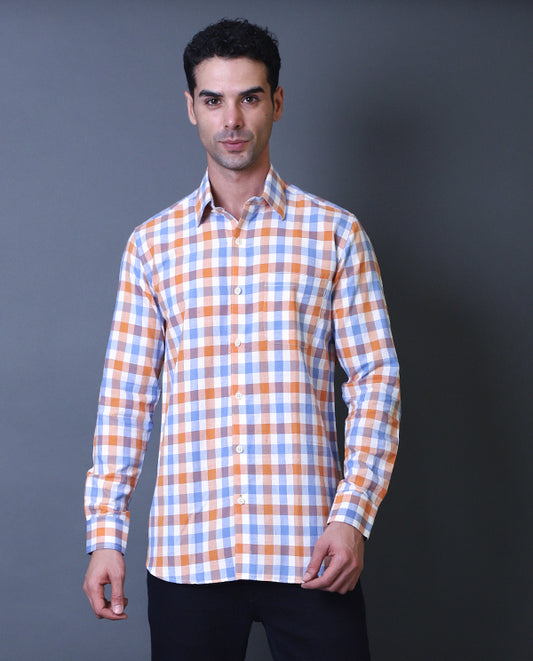 Orange and White Checks Formal Shirt