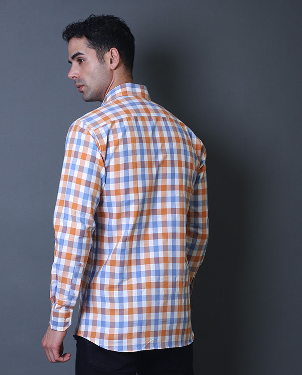 Orange and White Checks Formal Shirt