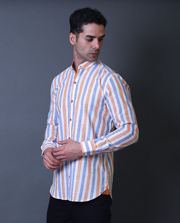 Orange & Blue Mandarin Collar Shirt