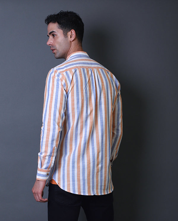 Orange & Blue Mandarin Collar Shirt