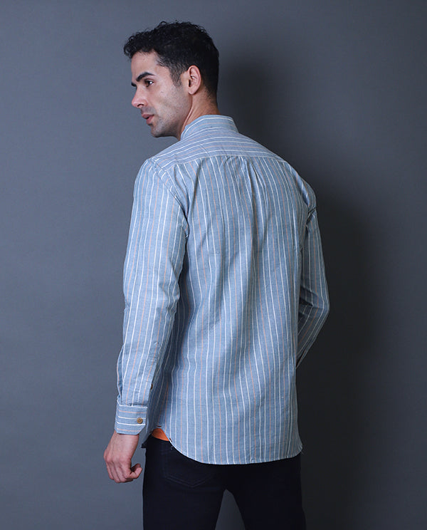 Blue Mandarin Collar Shirt