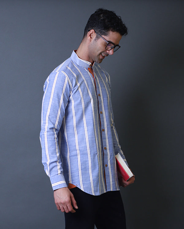 Blue Mandarin Collar Shirt