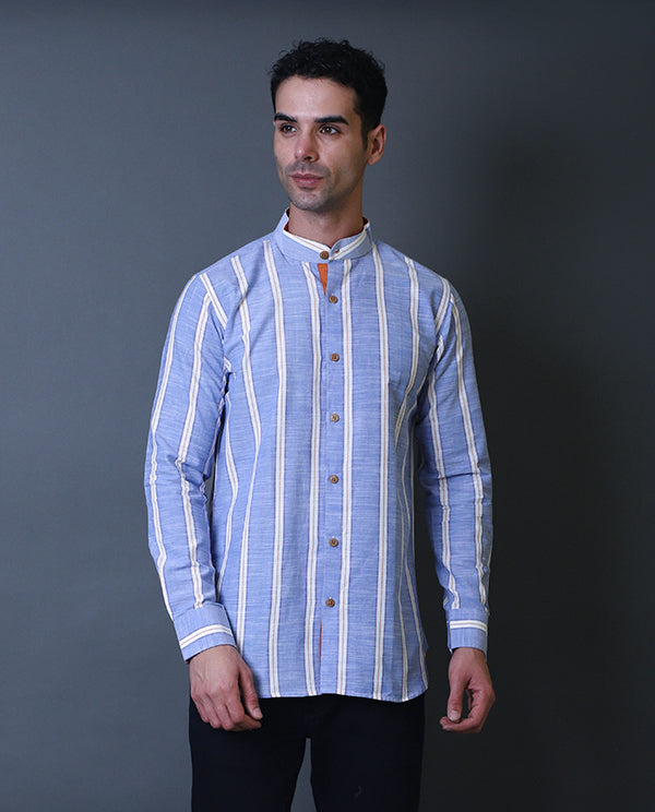 Blue Mandarin Collar Shirt