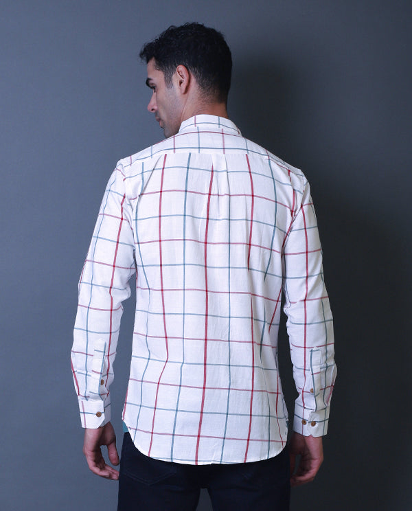 White Checks Mandarin Collar Shirt