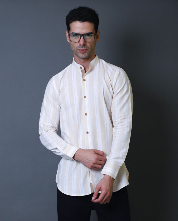 Cream Mandarin Collar Shirt