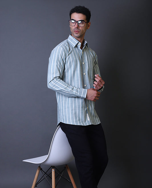 Light Green Striped Formal Shirt