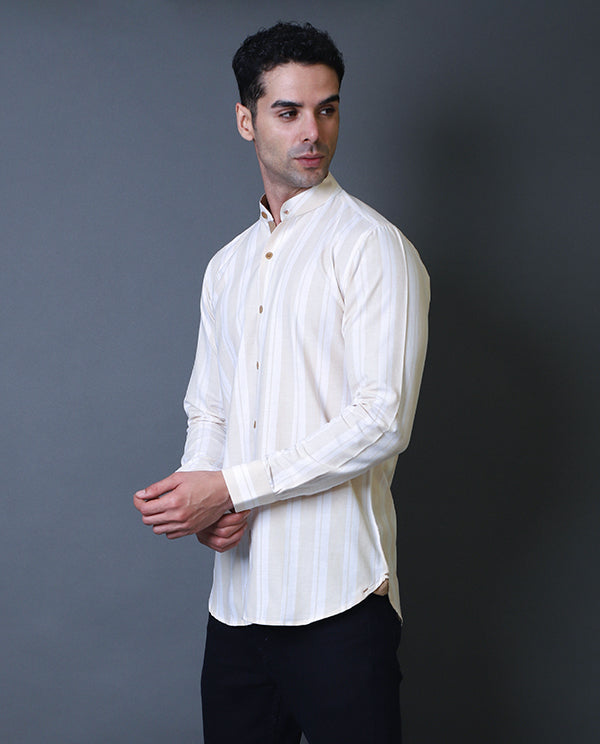 Cream Mandarin Collar Shirt