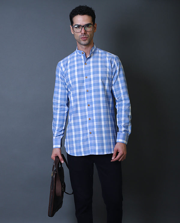 Sky Blue Mandarin Collar Shirt