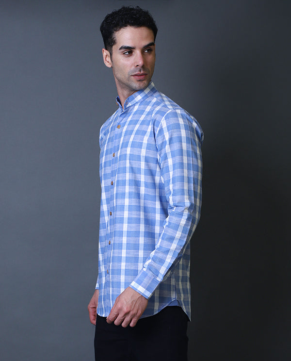 Sky Blue Mandarin Collar Shirt