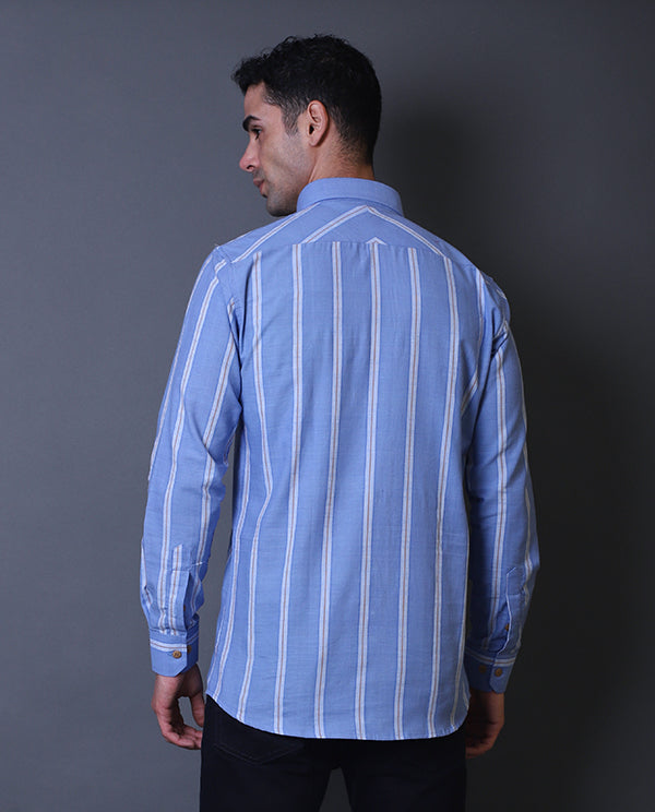 Cobalt blue with white stripes Cowboy Shirt