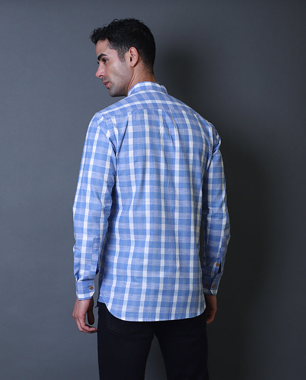 Sky Blue Mandarin Collar Shirt