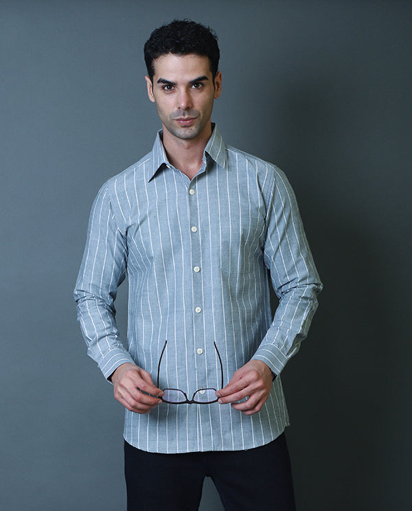 Grey Striped Formal Shirt