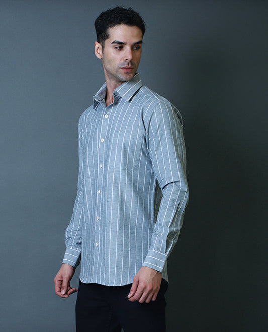 Grey Striped Formal Shirt