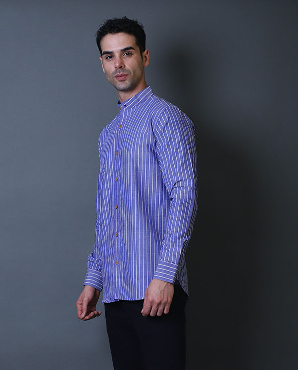 Violet Striped Mandarin Collar Shirt