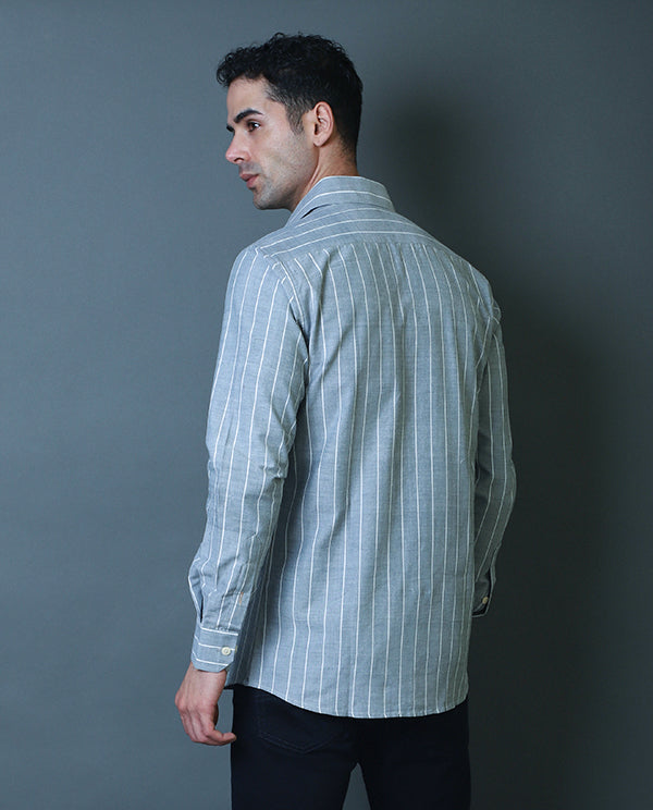 Grey Striped Formal Shirt