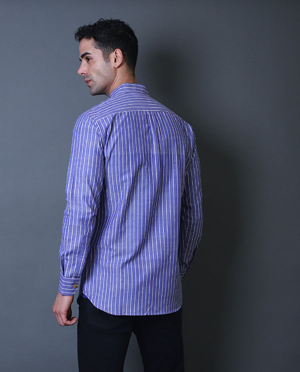 Violet Striped Mandarin Collar Shirt