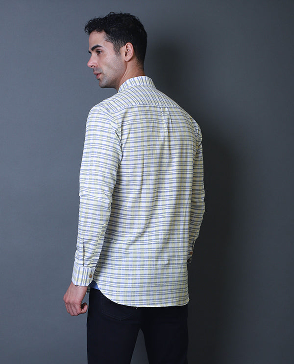 Yellow & Blue Mandarin Collar Shirt