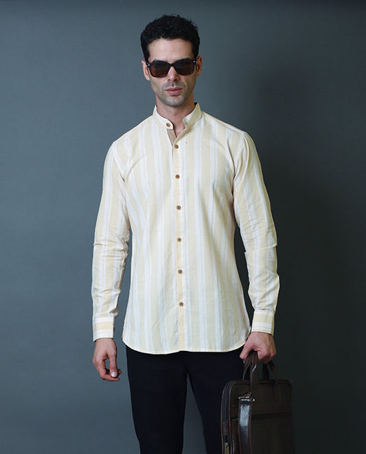 Beige Mandarin Collar Shirt