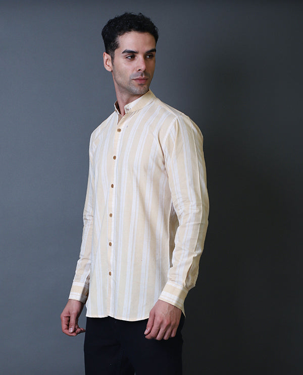 Beige Mandarin Collar Shirt