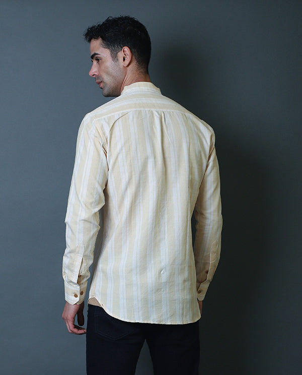 Beige Mandarin Collar Shirt