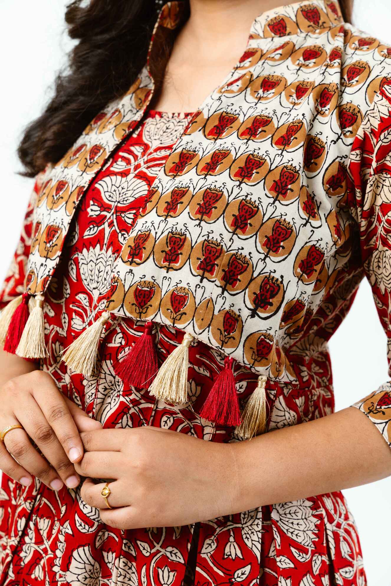 Red Block Print Dress with Contrast Jacket