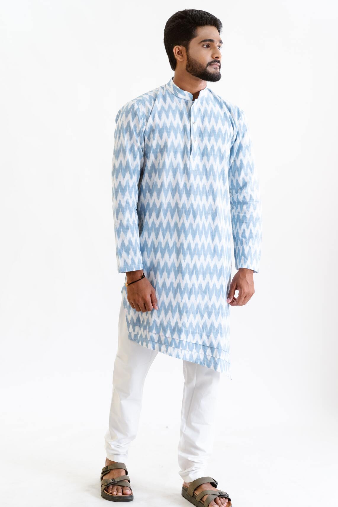 Light Blue Zigzag Ikat Kurta