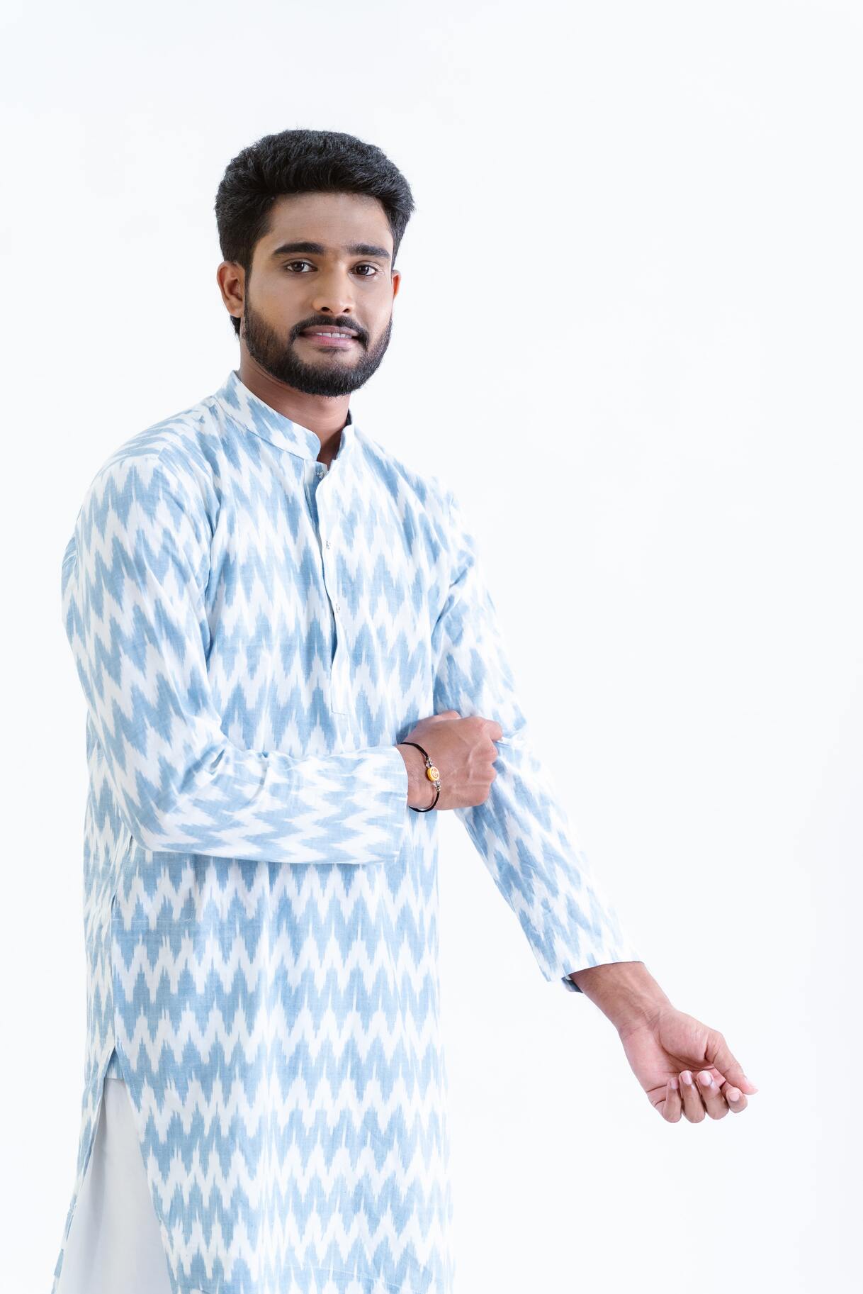 Light Blue Zigzag Ikat Kurta