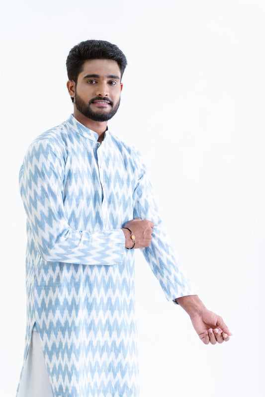 Light Blue Zigzag Ikat Kurta